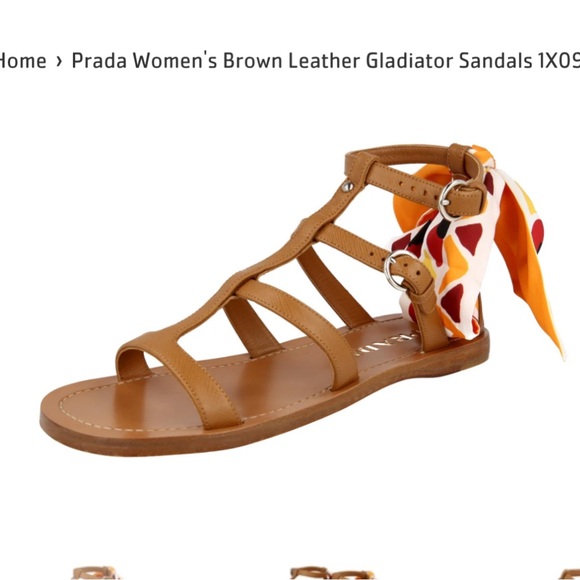 NIB Prada Women's Brown Leather Gladiator Sandals 1X096M With Silk Scarf Size 37 - Picture 4 of 16